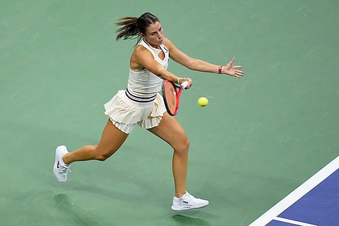 US Open Tennis Semifinal 2024: Emma Navarro, of the United States, returns a shot to Aryna Sabalenka, of Belarus